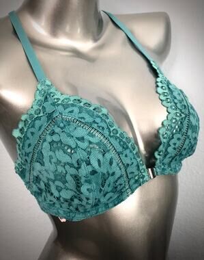 Victoria's Secret Body Victoria Teal Front Close Lace Racerback Unlined Bra 32C